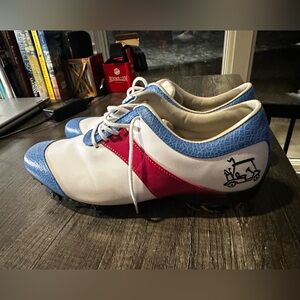 Like New Custom FootJoy LoPro Women’s Golf Shoes Size 8 white with pink and blue